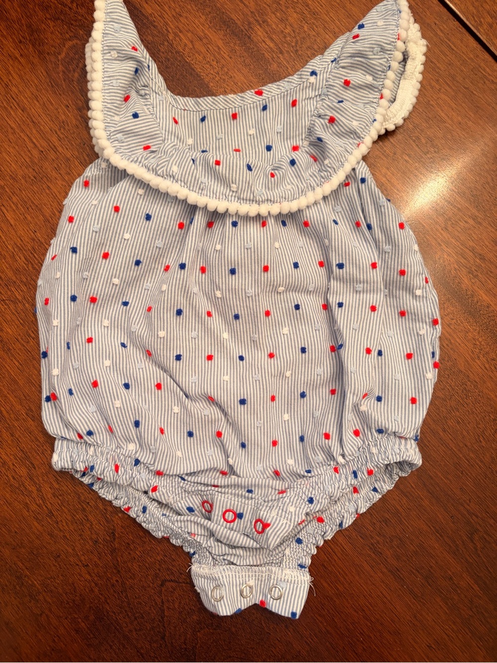 EUC Striped Baby Romper with Red & Blue Dot Pattern